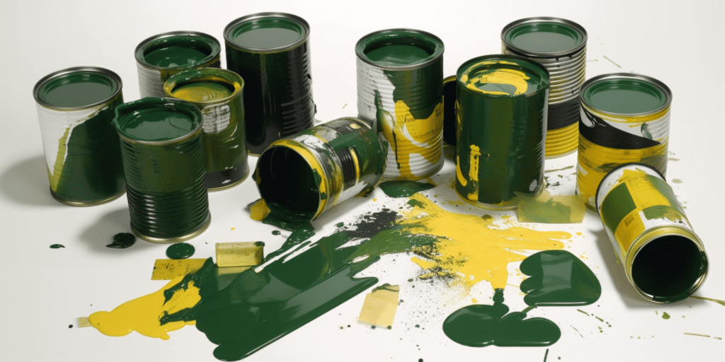 overturned paint cans